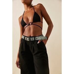 NWT Free People Moving To Mars Belt Jaded Jungle Green S/M Geometric Bohemian
